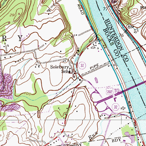 Topographic Map of Solebury School, PA