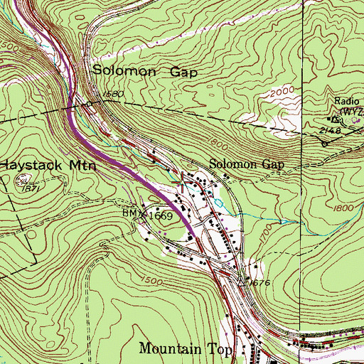 Topographic Map of Solomon Gap, PA