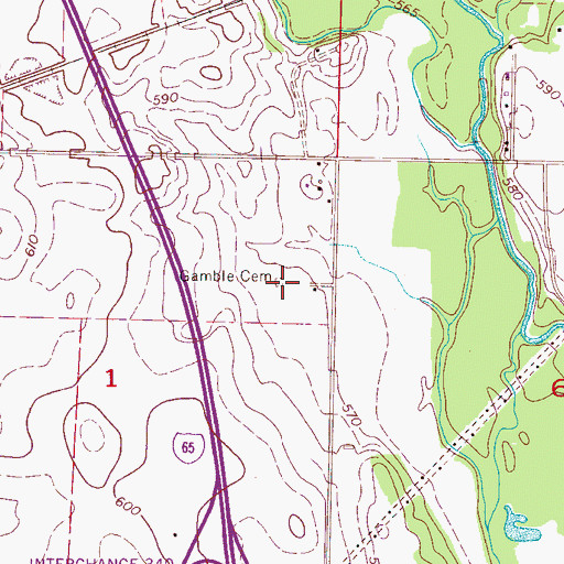 Topographic Map of Gamble Cemetery, AL