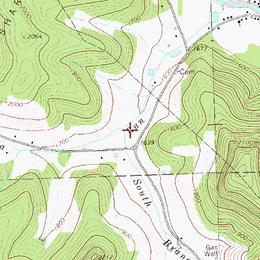 Topographic Map of South Branch Canada Run, PA
