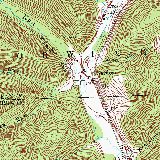 Topographic Map of South Branch Indian Run, PA