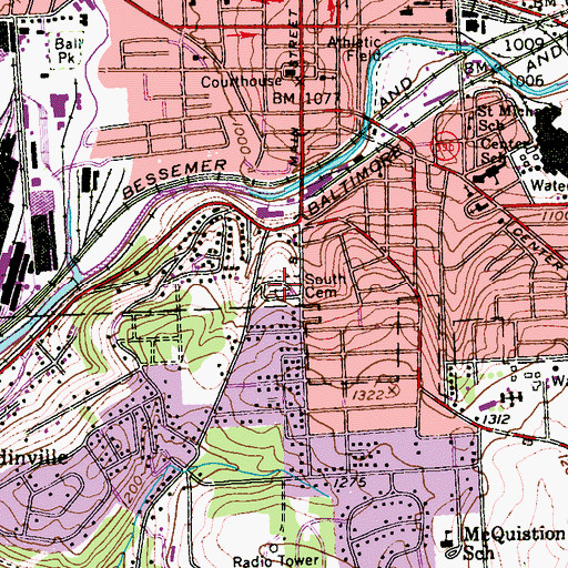 Topographic Map of South Cemetery, PA
