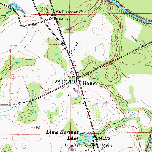 Topographic Map of Ganer, AL
