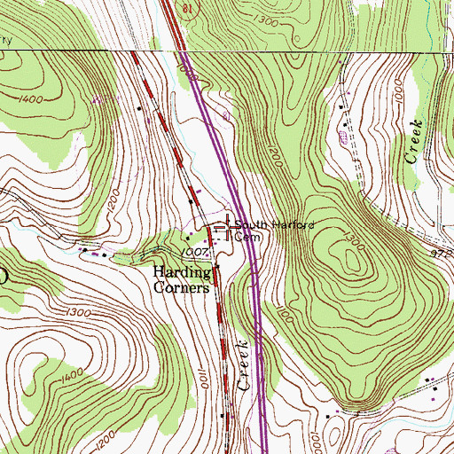 Topographic Map of South Harford Cemetery, PA