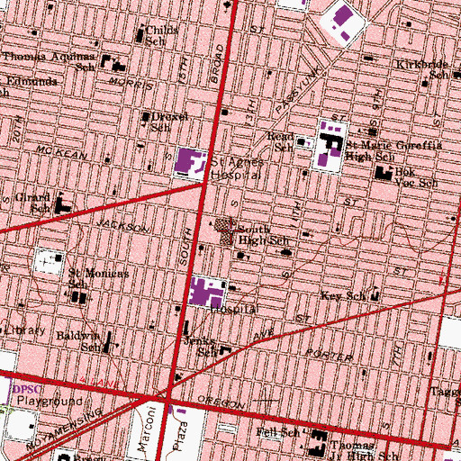 Topographic Map of South High School, PA