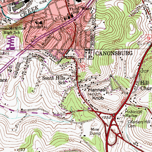 Topographic Map of South Hills School, PA