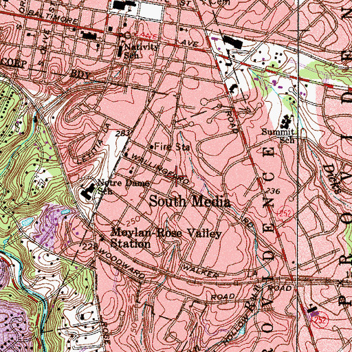 Topographic Map of South Media, PA