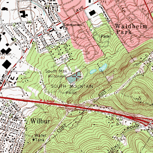 Topographic Map of South Mountain Reservoir, PA