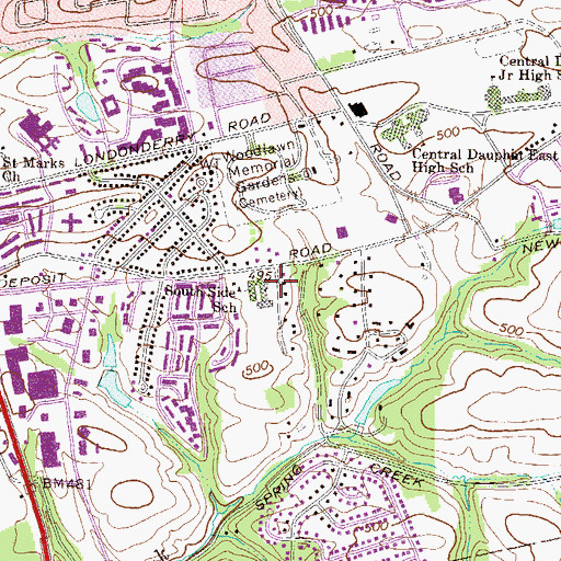 Topographic Map of South Side School, PA