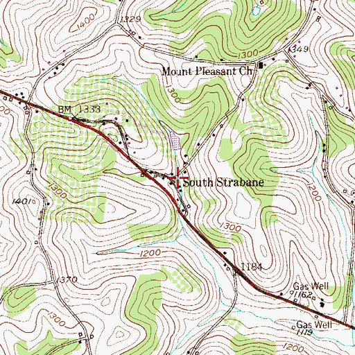 Topographic Map of South Strabane, PA