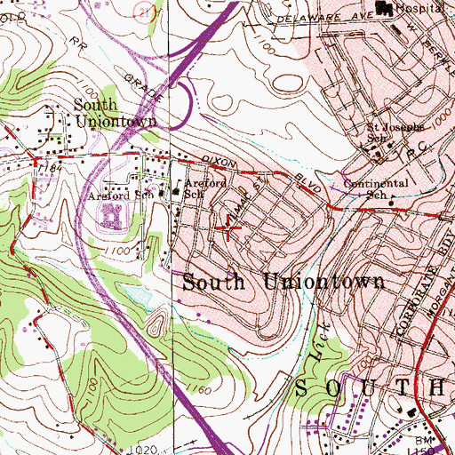 Topographic Map of South Uniontown, PA