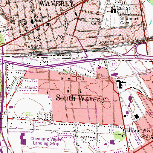 Topographic Map of South Waverly, PA