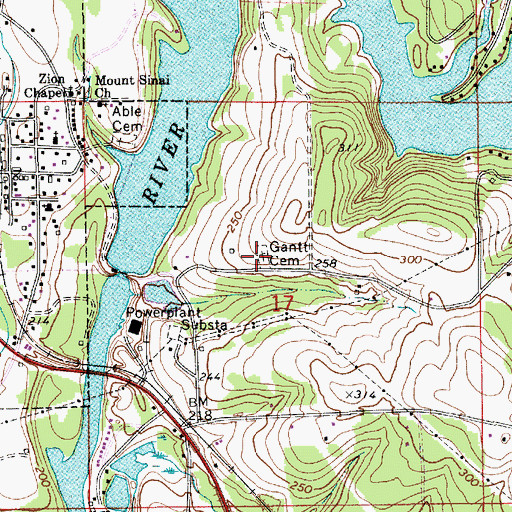 Topographic Map of Gantt Cemetery, AL