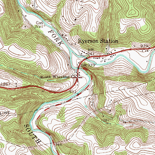 Topographic Map of South Wheeling Church, PA