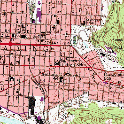 Topographic Map of Southern Junior High School, PA