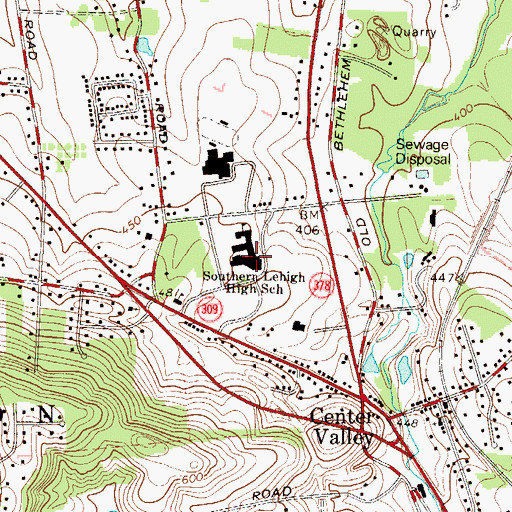 Topographic Map of Southern Lehigh High School, PA