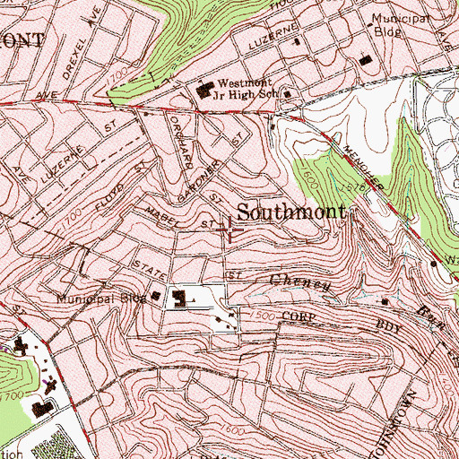Topographic Map of Southmont, PA