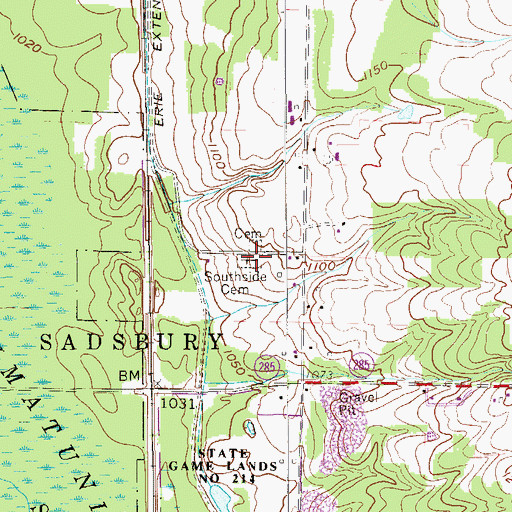 Topographic Map of Southside Cemetery, PA