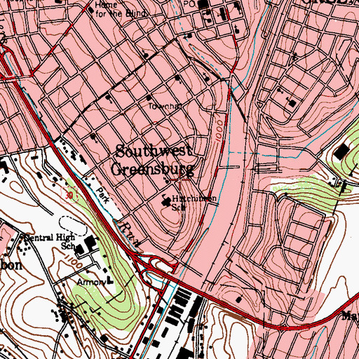 Topographic Map of Southwest Greensburg, PA