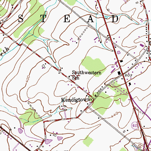 Topographic Map of Southwestern School, PA