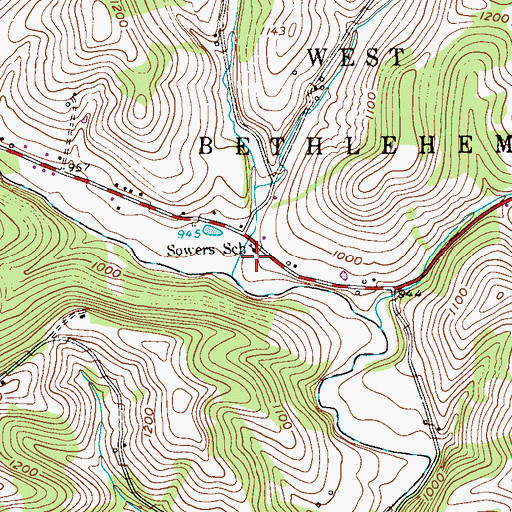 Topographic Map of Sowers School, PA