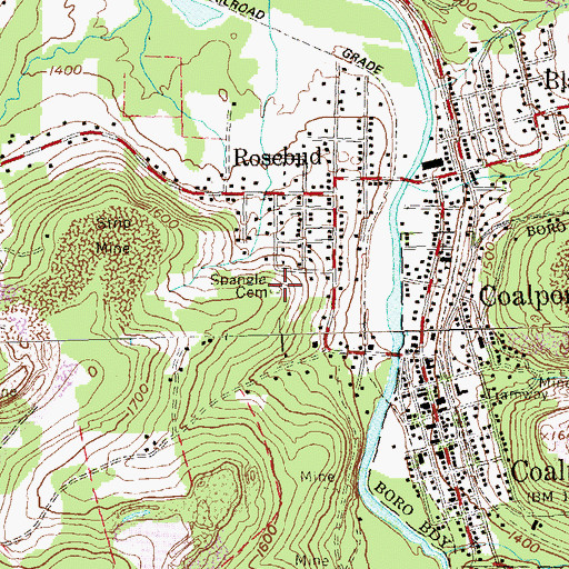 Topographic Map of Spangle Cemetery, PA