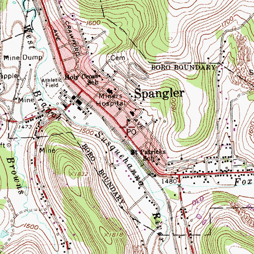 Topographic Map of Spangler, PA