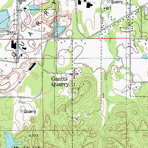 Topographic Map of Gantts Quarry, AL