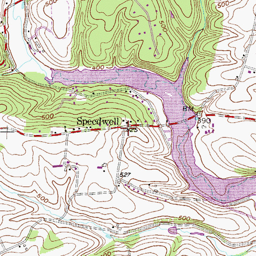 Topographic Map of Speedwell, PA