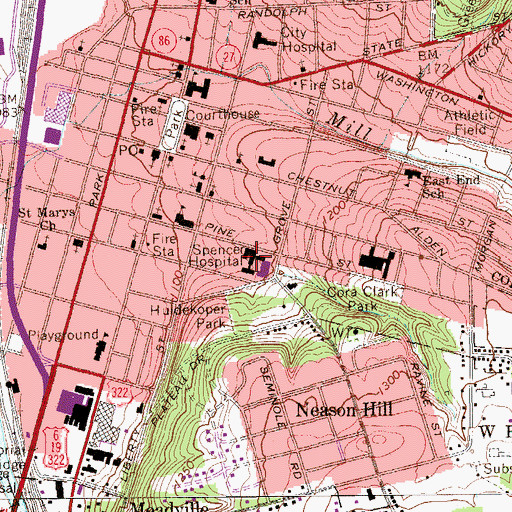 Topographic Map of Spencer Hospital, PA