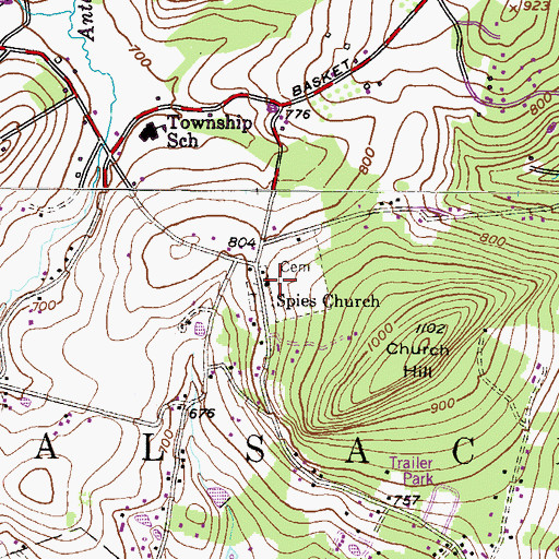 Topographic Map of Spies Church, PA
