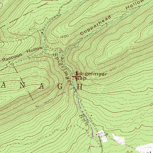 Topographic Map of Spigelmyer Gap, PA