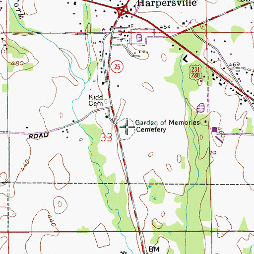Topographic Map of Garden of Memories Cemetery, AL