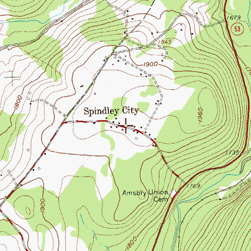 Topographic Map of Spindley City, PA