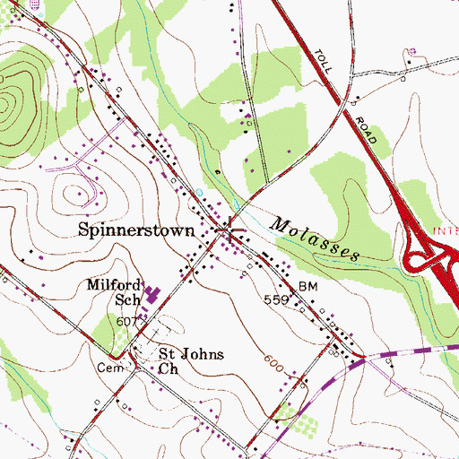 Topographic Map of Spinnerstown, PA