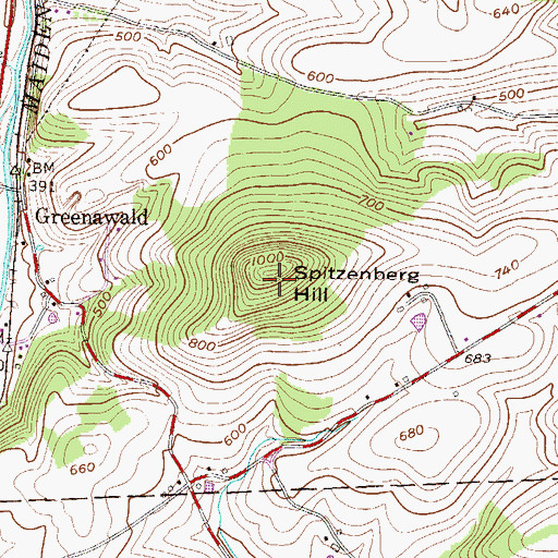 Topographic Map of Spitzenberg Hill, PA