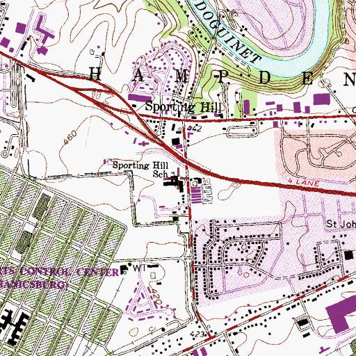 Topographic Map of Sporting Hill School, PA