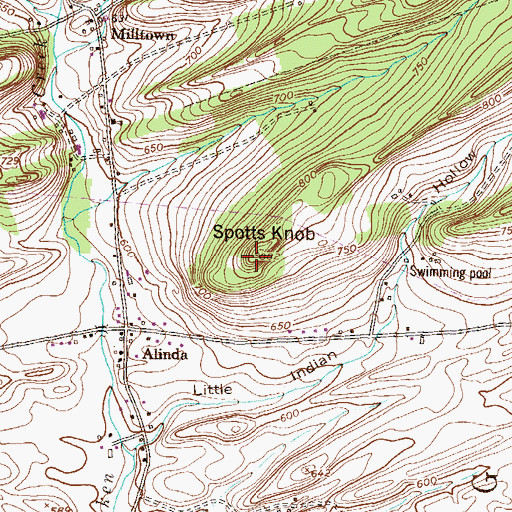 Topographic Map of Spotts Knob, PA