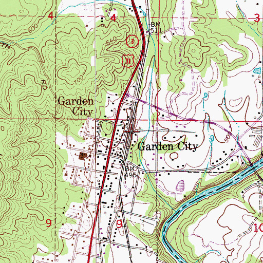 Topographic Map of Garden City, AL