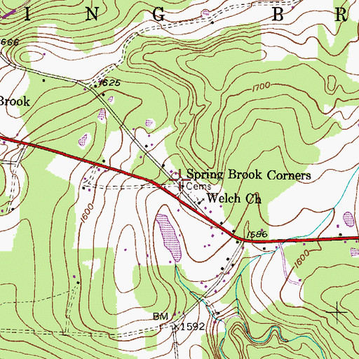 Topographic Map of Spring Brook Corners, PA