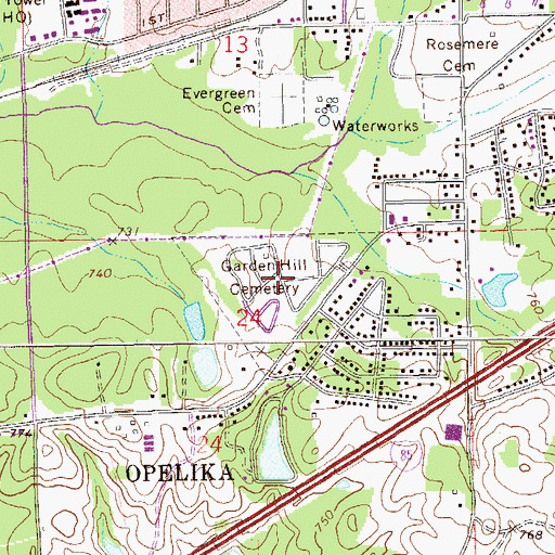 Topographic Map of Garden Hill Cemetery, AL