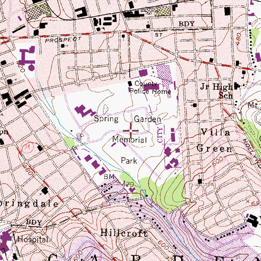 Topographic Map of Spring Garden Memorial Park, PA