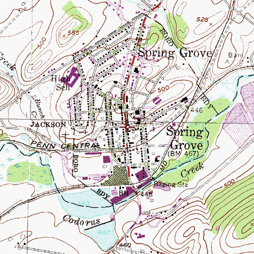 Topographic Map of Spring Grove, PA