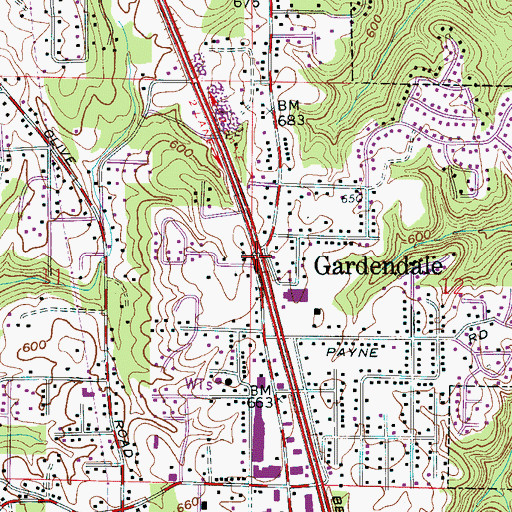 Topographic Map of Gardendale, AL