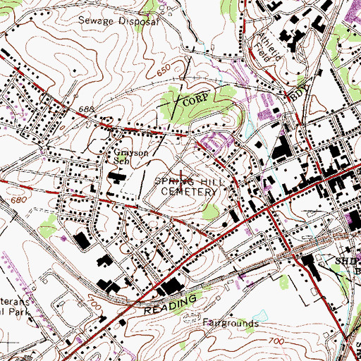 Topographic Map of Spring Hill Cemetery, PA