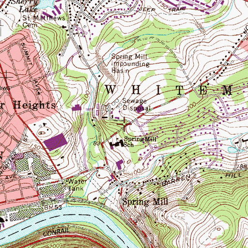 Topographic Map of Spring Mill School, PA