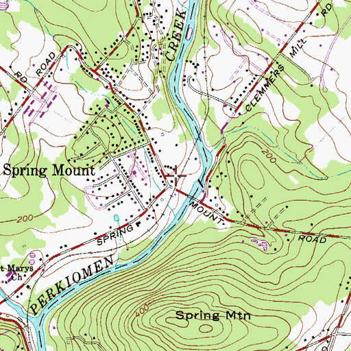 Topographic Map of Spring Mount, PA