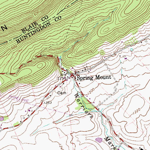 Topographic Map of Spring Mount, PA