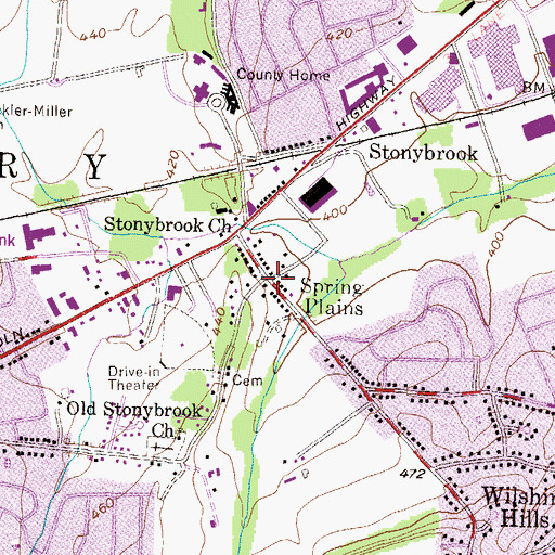 Topographic Map of Spring Plains, PA