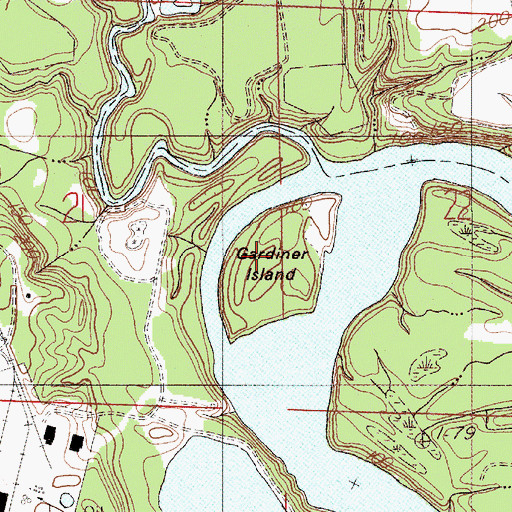 Topographic Map of Gardiner Island, AL